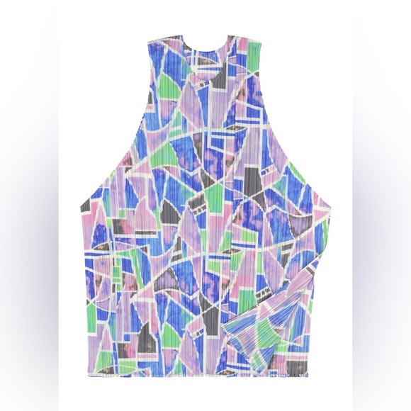 ISSEY MIYAKE PLEATS PLEASE CANAL TOP PURPLE GEEEN BLUE NWOT - Picture 4 of 12